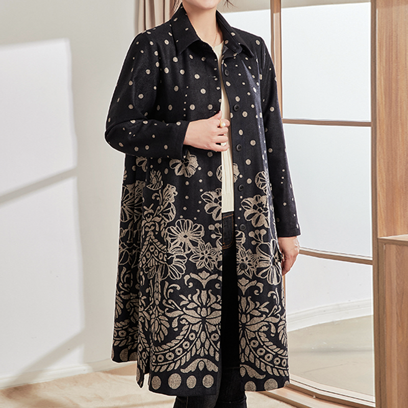 Plus Size Midi Black Floral Jacket For Women