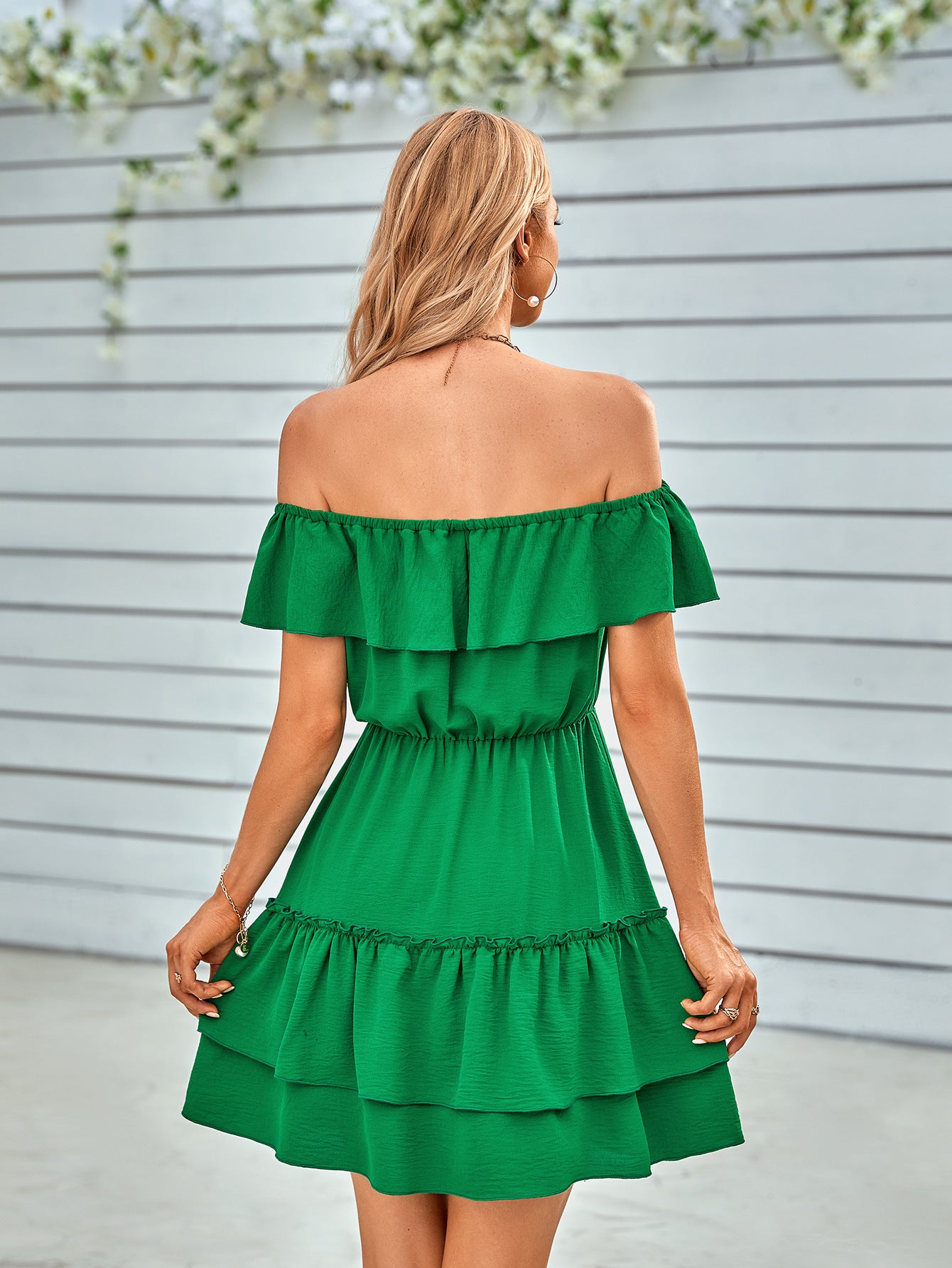 Women's Ruffled Shoulder Solid Dress