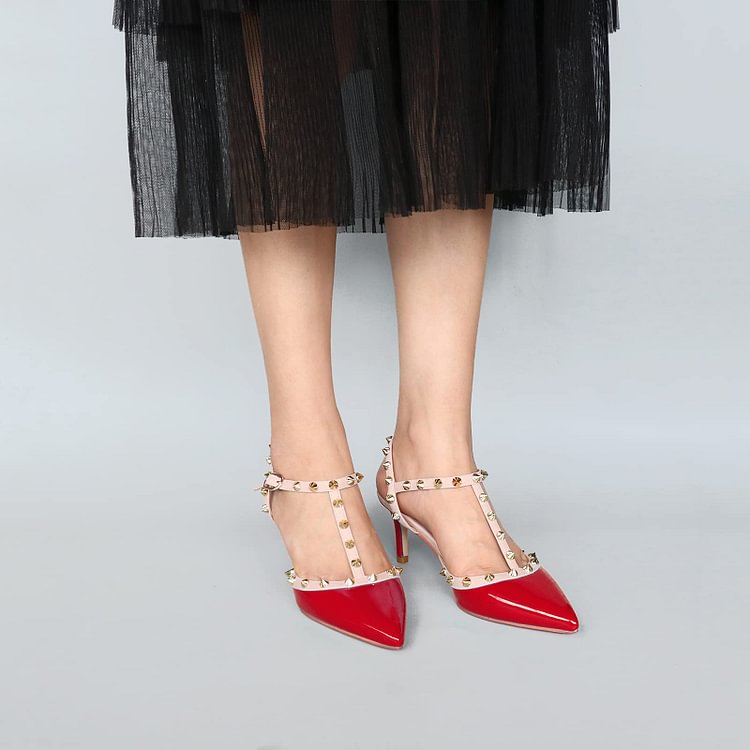 2.36'' Kitten Heels Strap Sandals for Women Slingback Pumps Closed Toe Sandals