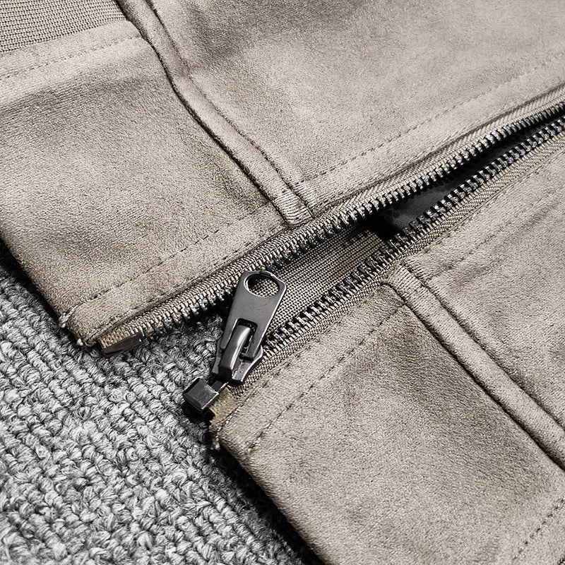 Men's Stand Collar Leather Fleece Fall Pocket Jacket