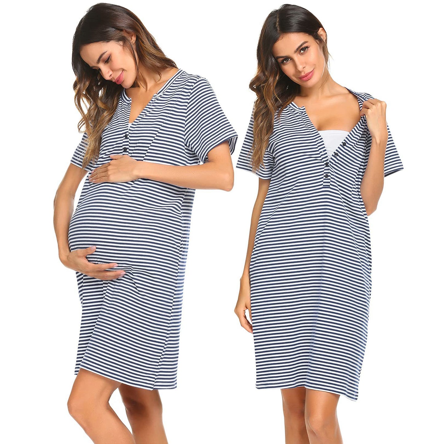 Women's Striped Short Sleeve Nursing Dress
