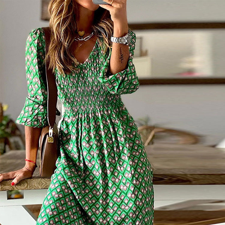 Women's Short Sleeve Printed Casual Maxi Dress