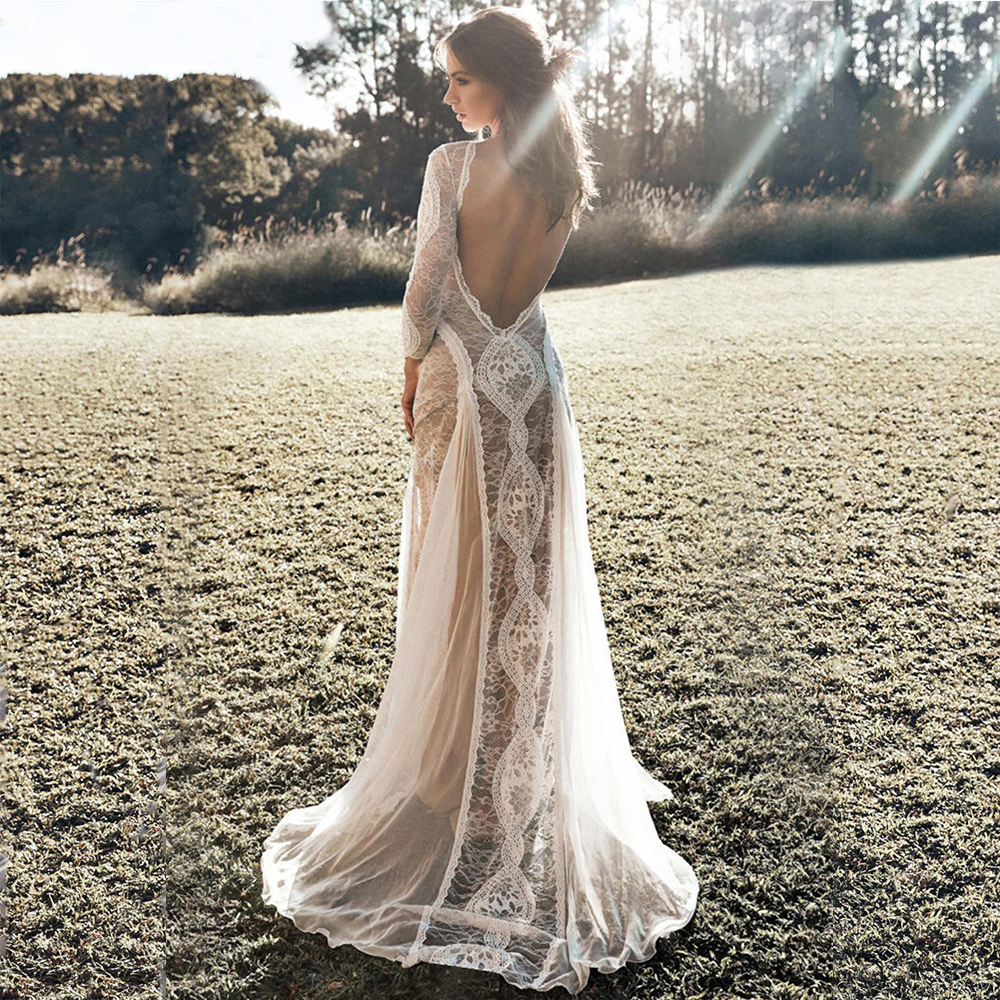 Women's Hollow-out Backless Wedding Dress Lace Wedding Dress