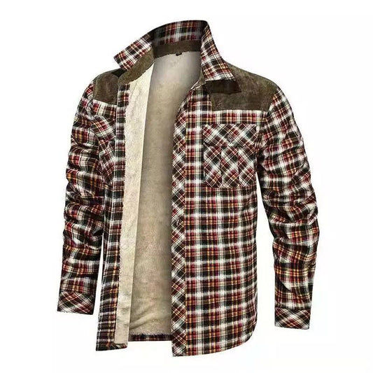 Winter Sherpa Lined Plaid Flannel Shirt Jacket For Men