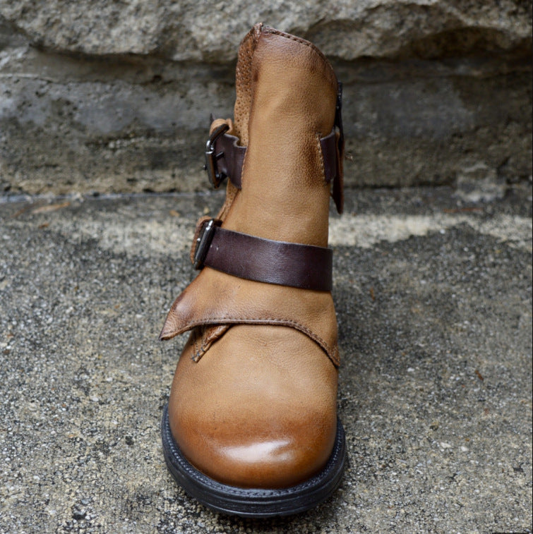 Low Heel Round Toe Belt Buckle Women's Low Boots