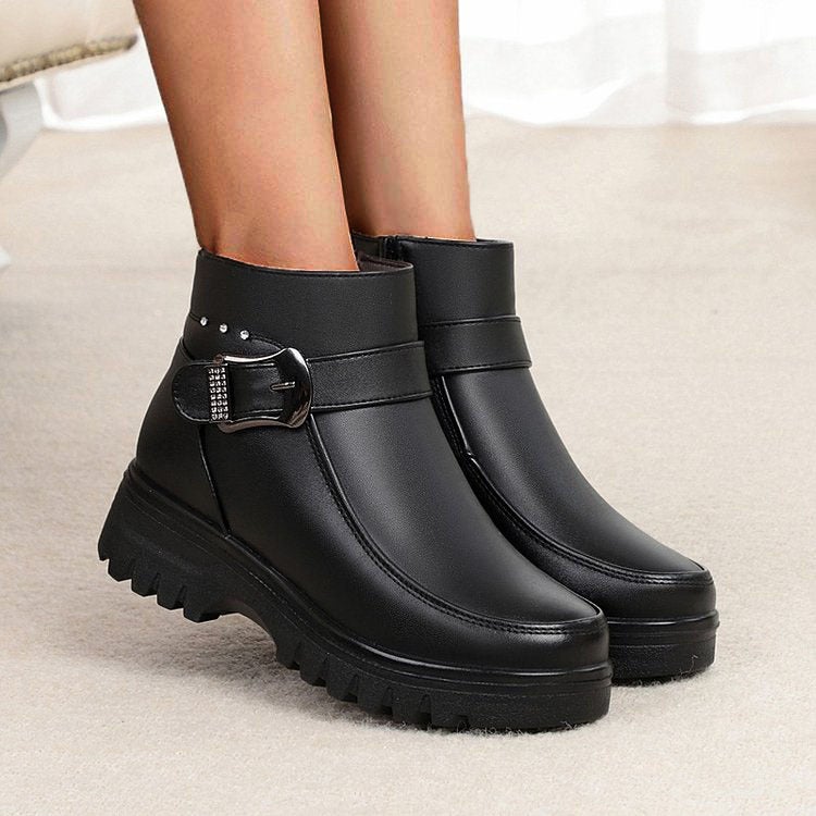 Flat Heel Side Zipper Cotton Shoes Booties For Women