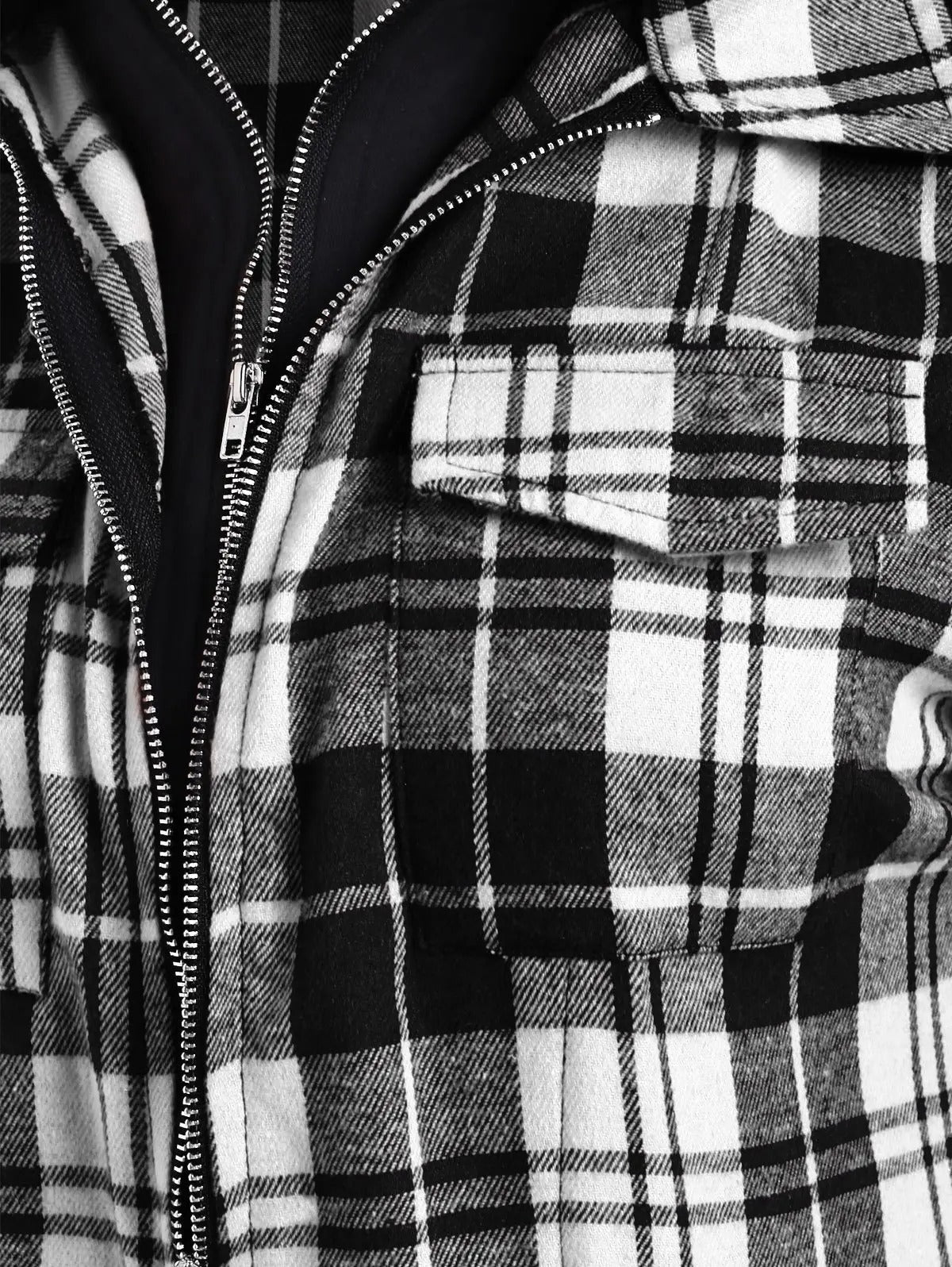 Women's Zipper Plaid Pocket Hooded Shirt Jacket Red