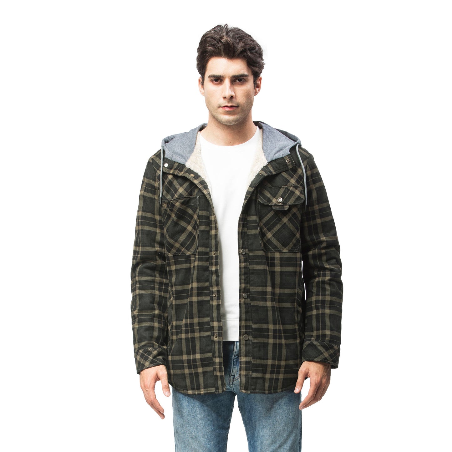 Men's Sherpa Lined Jacket Plaid Flannel Shirt Jacket