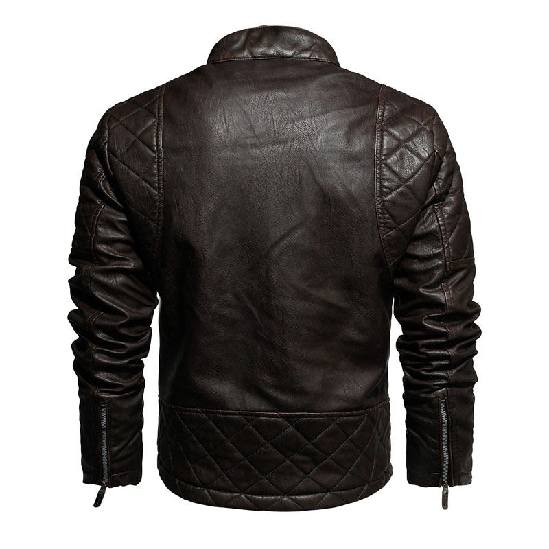 Men Stand Collar PU Leather Jacket Plus Velvet Jacket