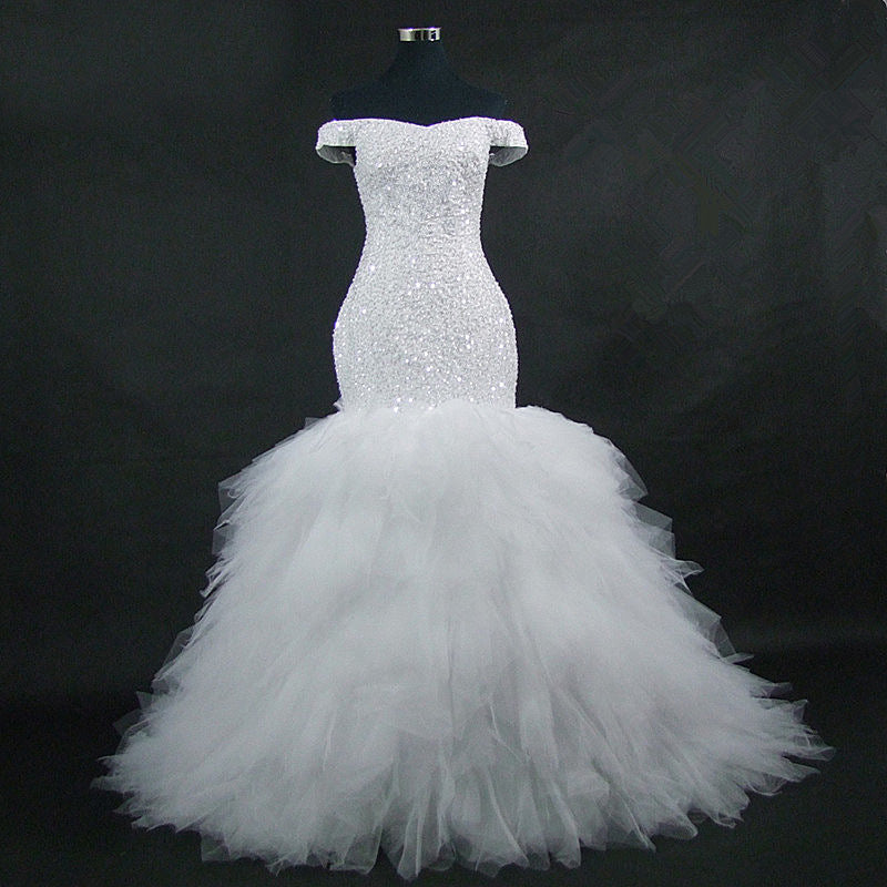 Off Shoulder Fishtail Plus Size Princess Wedding Dresses – byshoppy