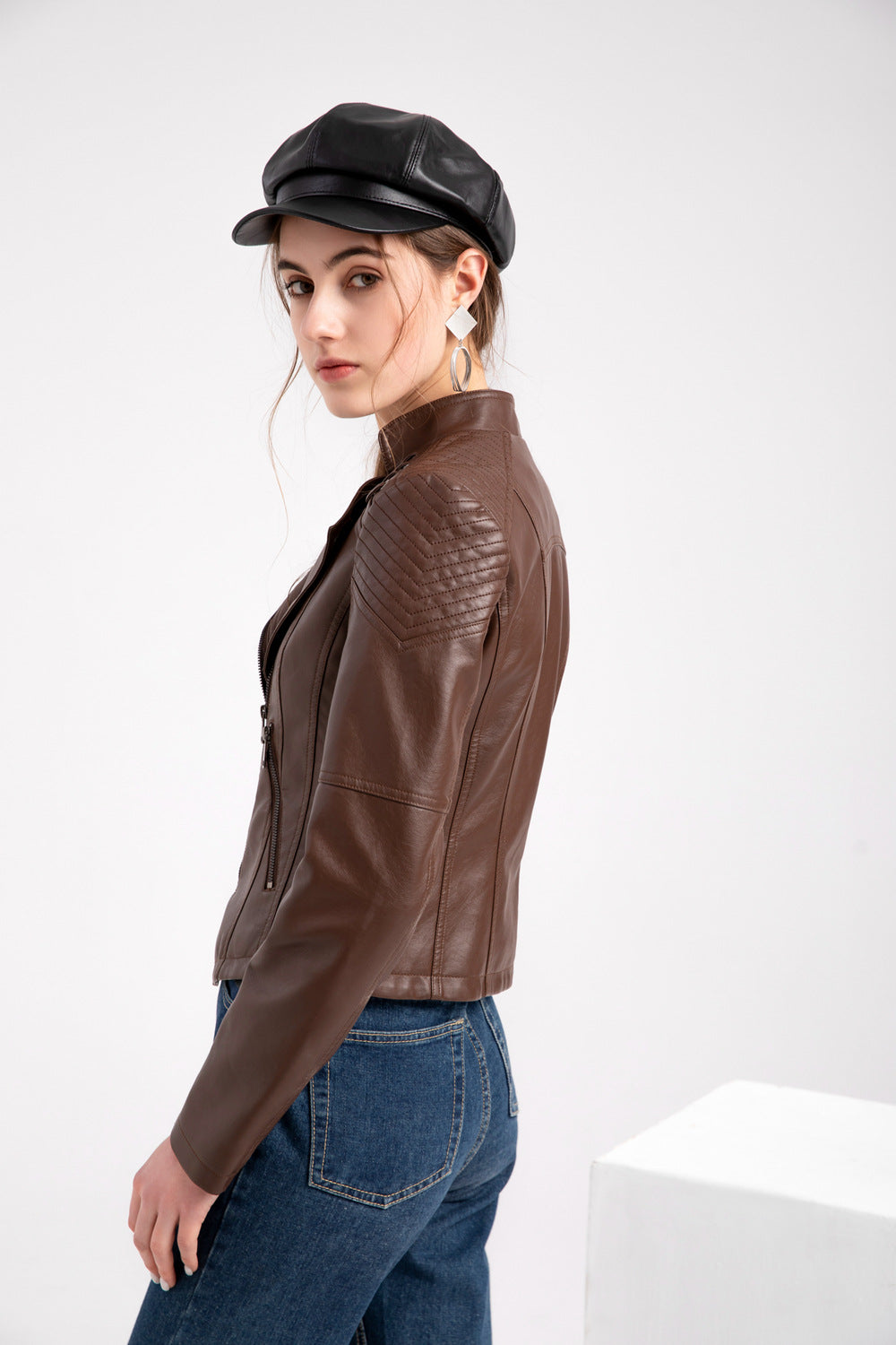 Women's Cropped Leather Multicolor Jacket