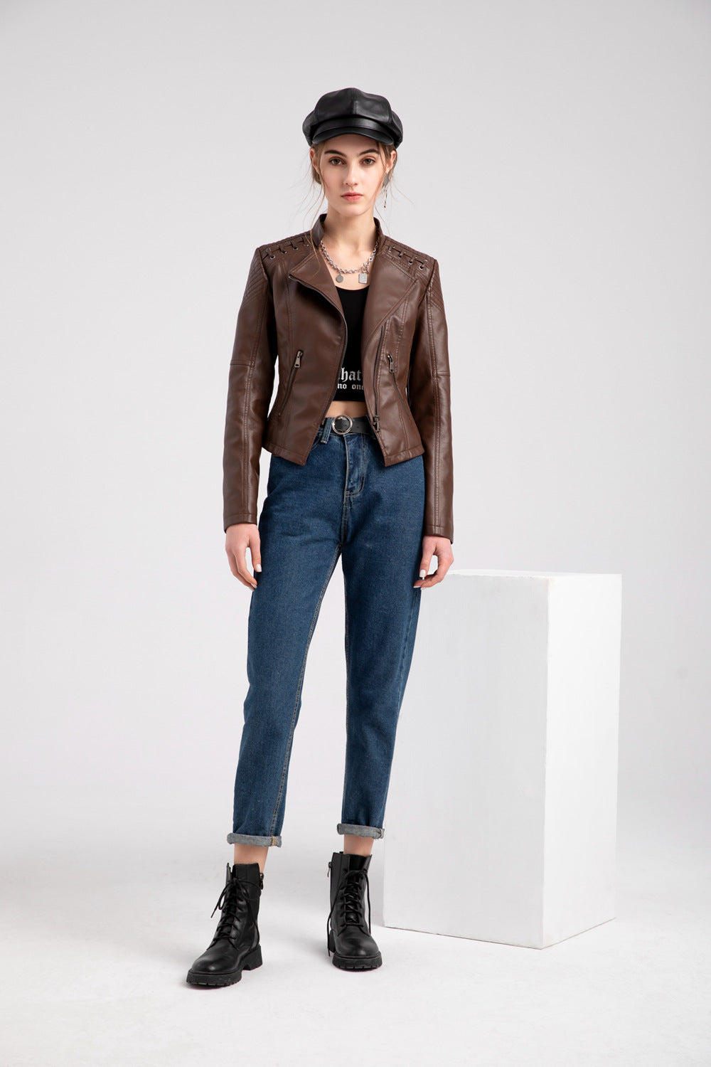Women's Cropped Leather Multicolor Jacket