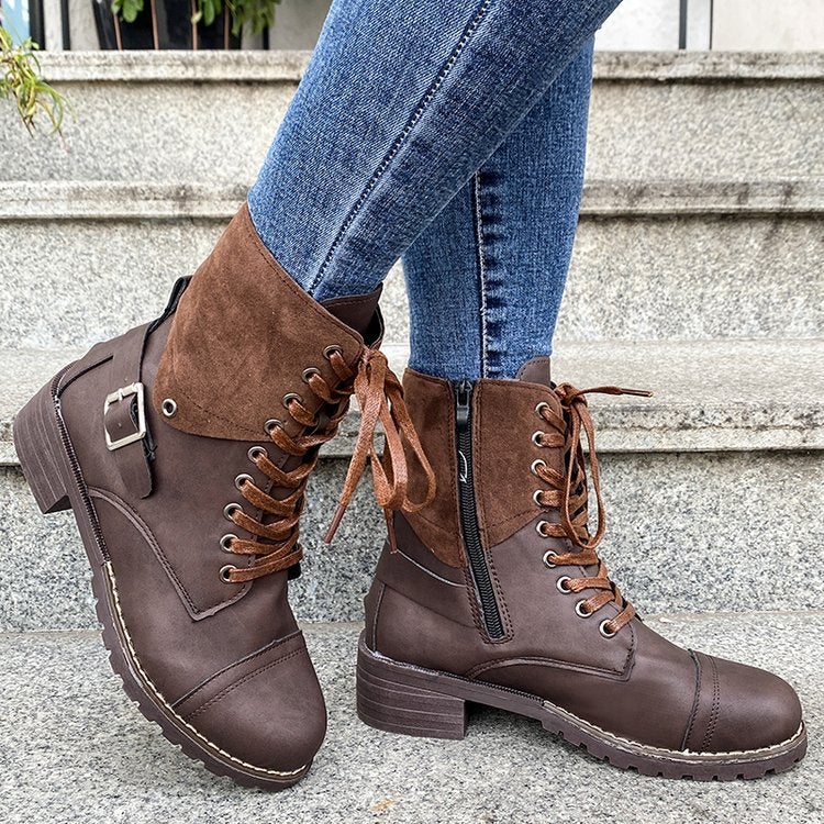 Chunky-heel Lace-up Boots For Women