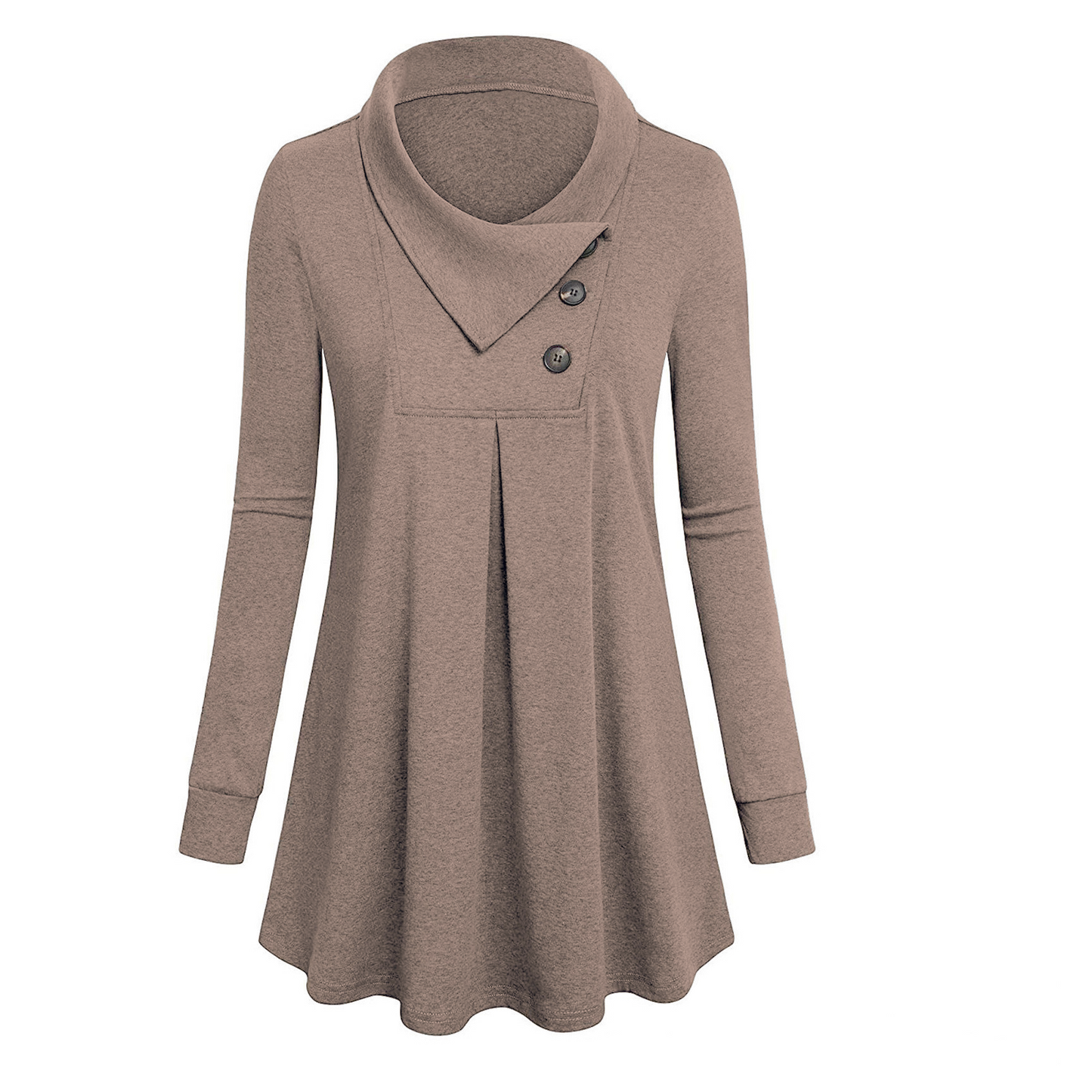 Plain Elegant Lapel Buttons Decoration Long Sleeve Casual T-shirt