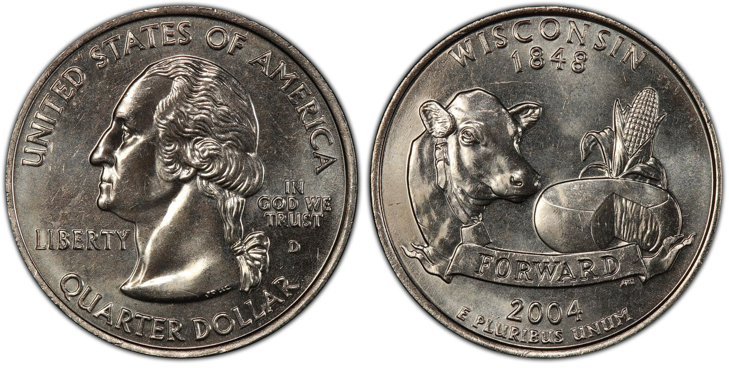 2004-D 25C Wisconsin Quarter Extra Leaf Low