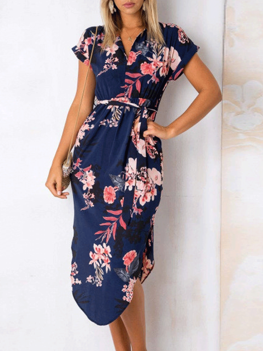 Women's V-neck Dress Print Short Sleeve Dress