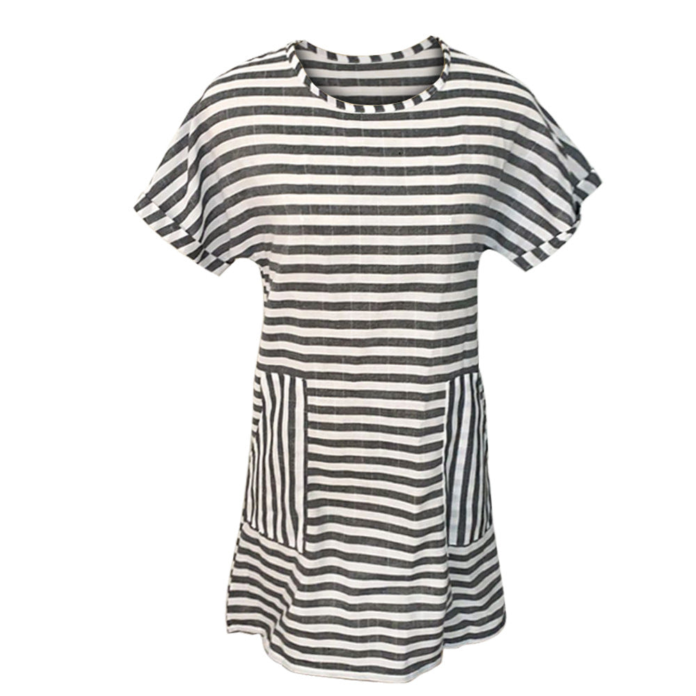 Women's Round Neck Stripe Stitching Dress