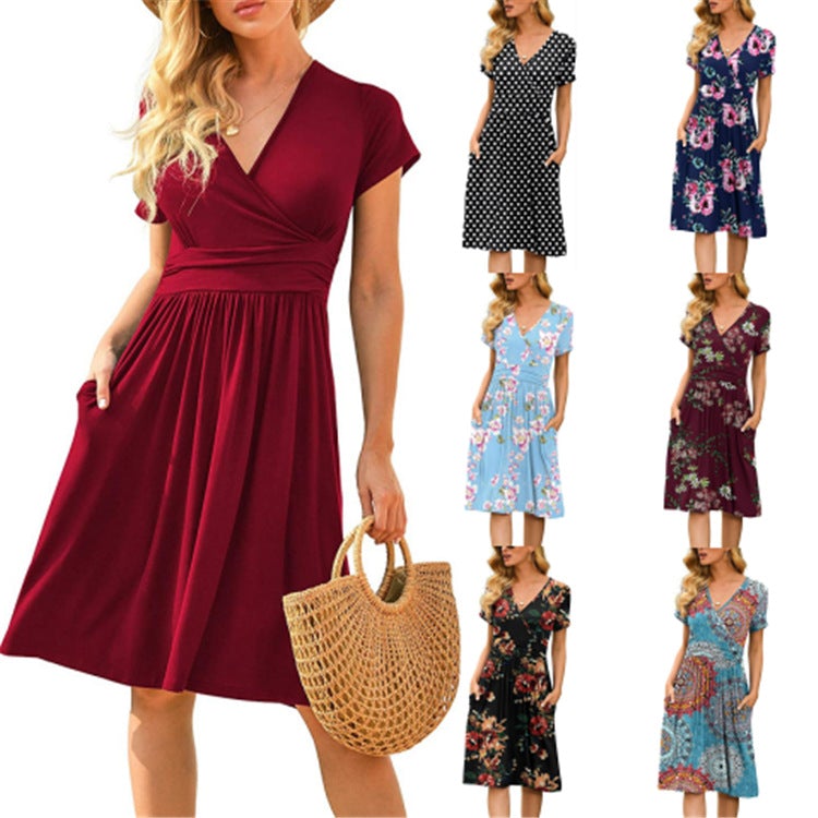 Abstract Short Sleeve Dress With  Pockets main image 1