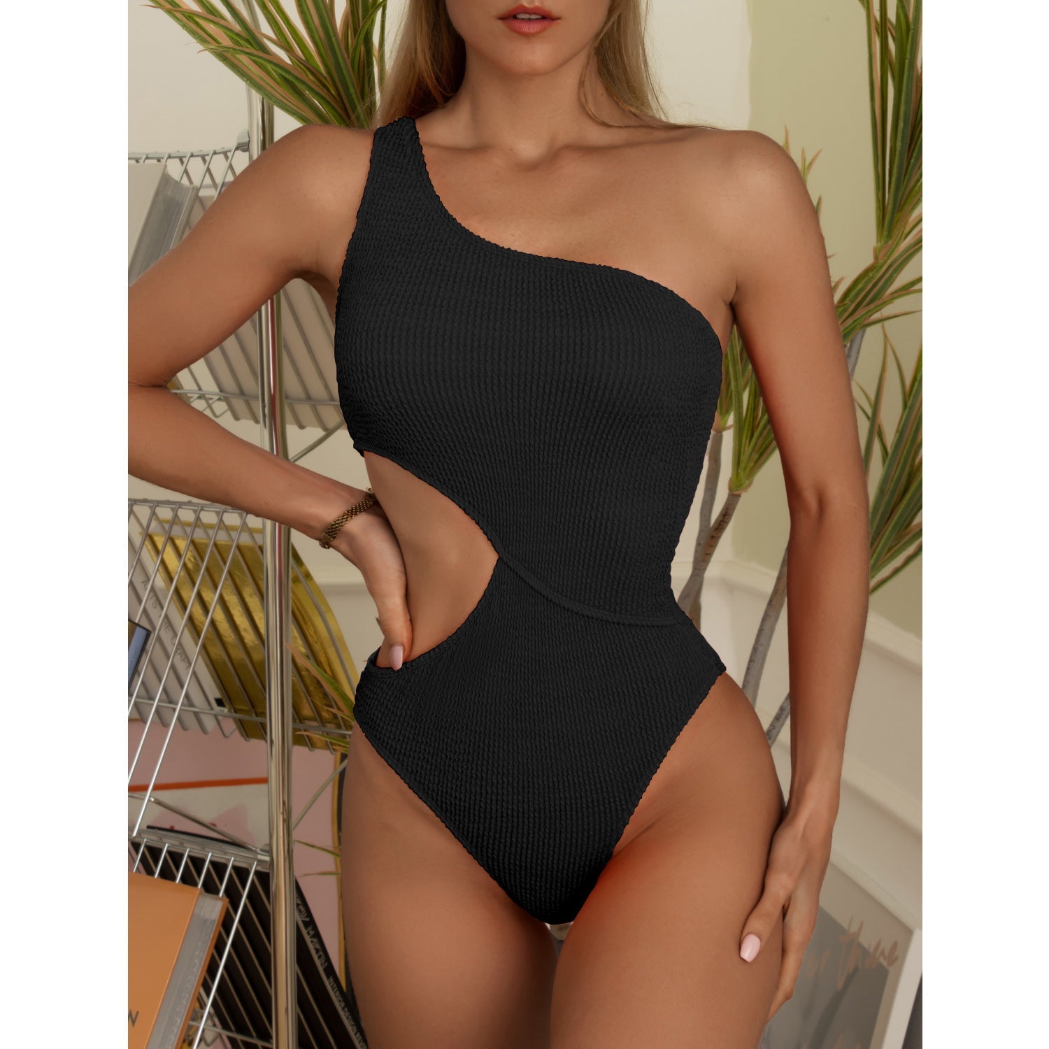 Solid Color One Shoulder Sexy Bikini
