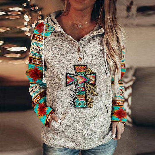 Ethnic Cross Print Women's Hoodie