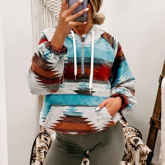 Autumn Women Ethnic Retro Print Hoodie