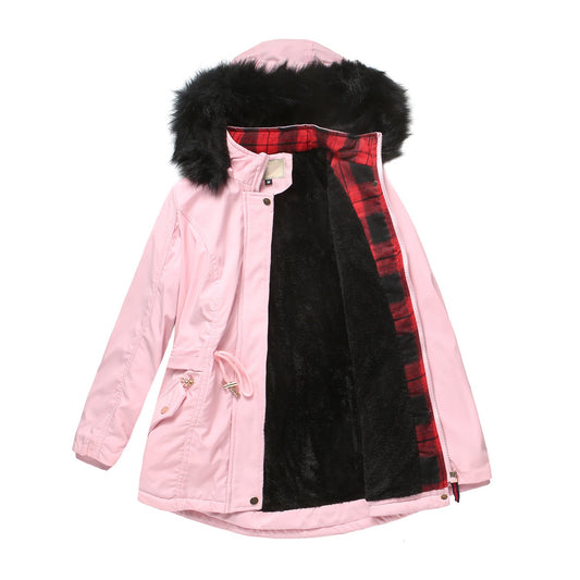 Woman's Detachable Hood Fur Collar Plus Fleece Jacket