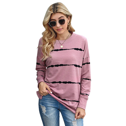 Women's Sweatshirt Fashion Striped Crew Neck Long Sleeve Top