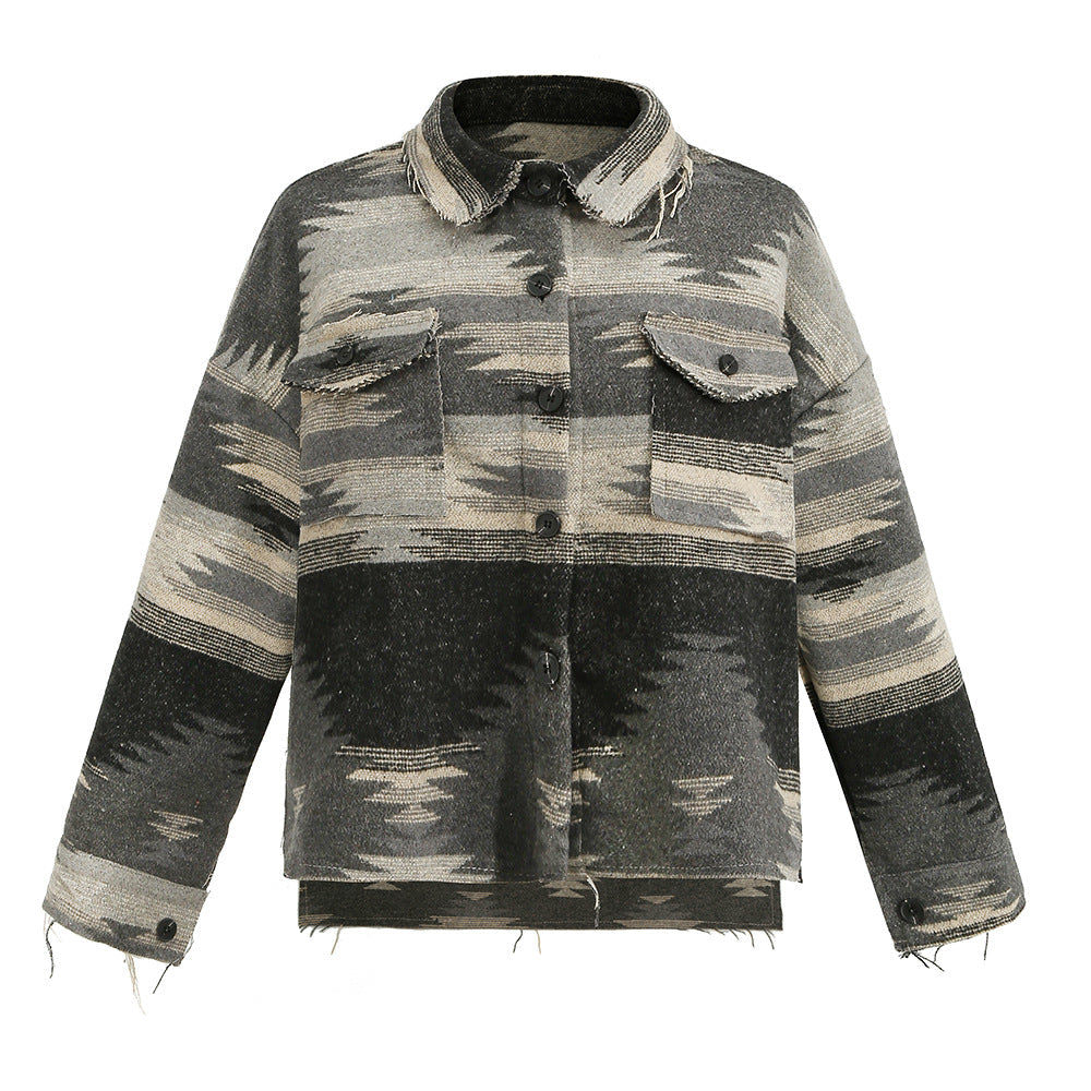 Aztec Geometric Slit Button Pocket Coat