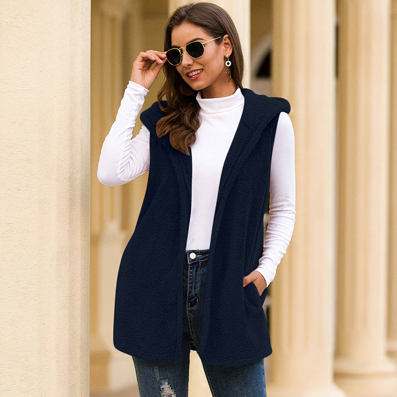 Women's Mid-length Hooded Waistcoat Plush Coat