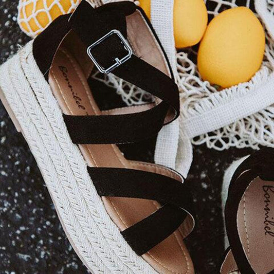 Womens Flat Shoes Hemp Rope Cross Strap Sandals