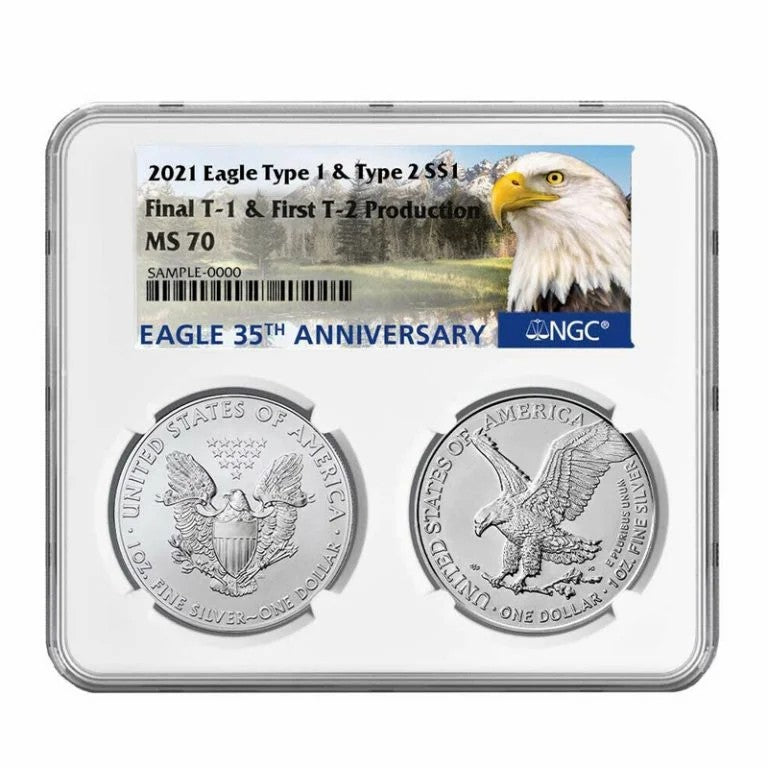 2021 Silver Heraldic Eagle T1 & Landing Eagle T2-W 2-pc Set