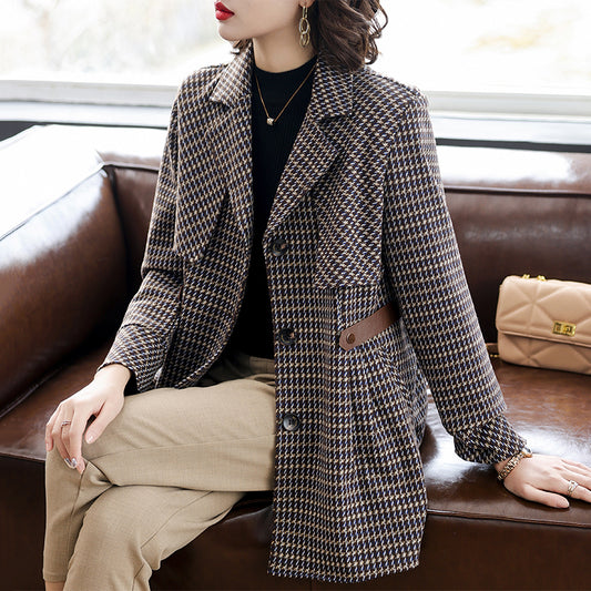Women's Slim Lapel Button Check Jacket