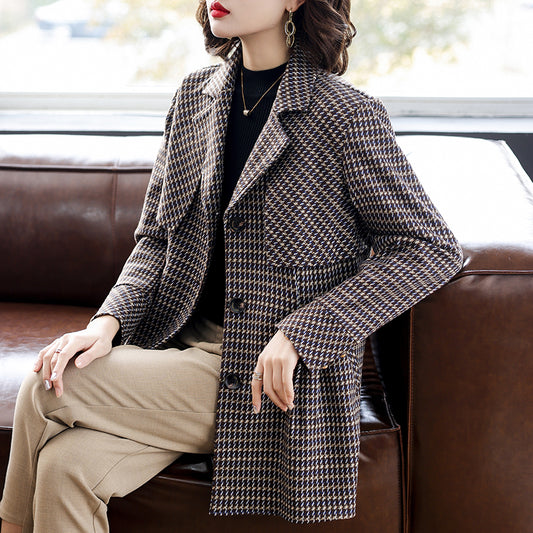 Women's Slim Lapel Button Check Jacket