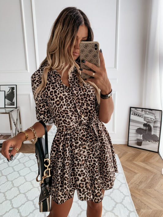 Women's Fashion Sexy Printed Shirt Mini Dress