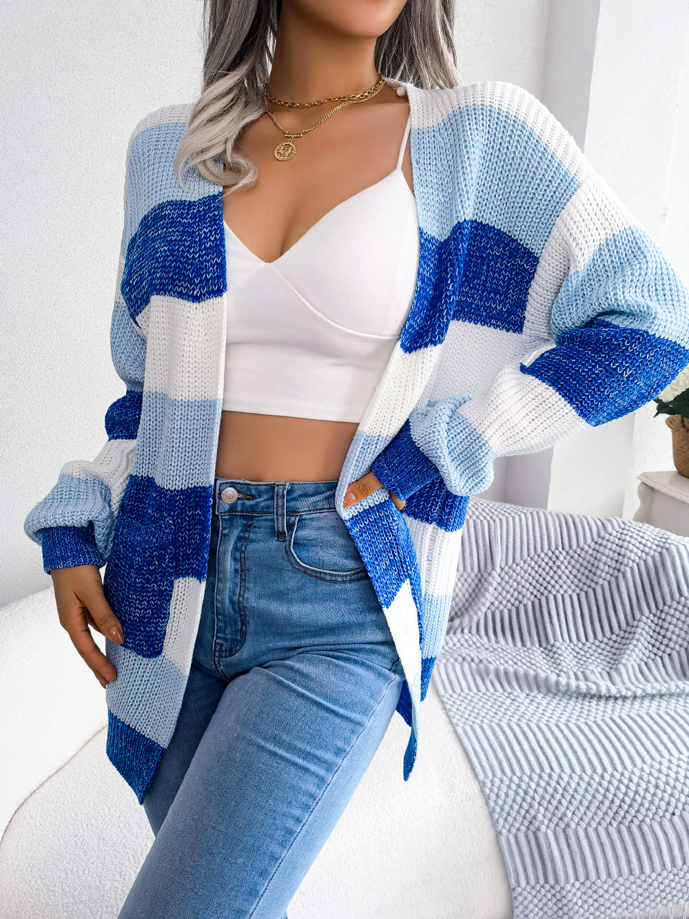 Women's Striped Knitted Cardigan