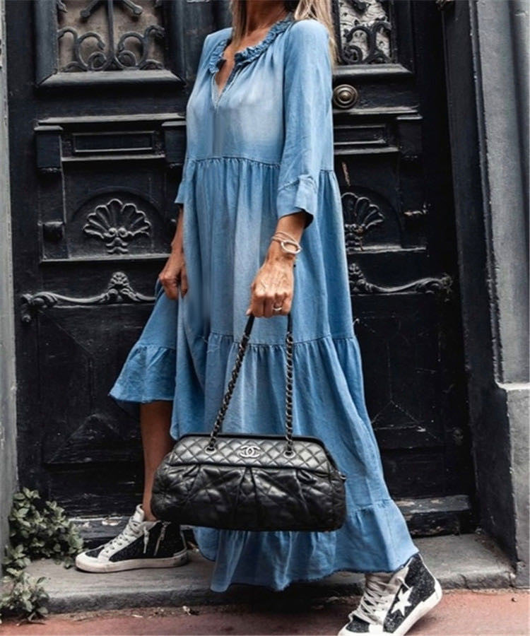 Women's Casual Denim Maxi Dress – byshoppy