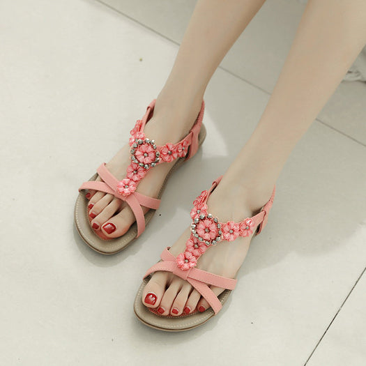 Women's Flower Rhinestone Flat Sandals