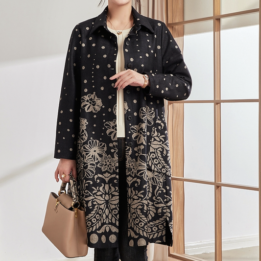 Plus Size Midi Black Floral Jacket For Women