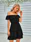 Women's Ruffled Shoulder Solid Dress