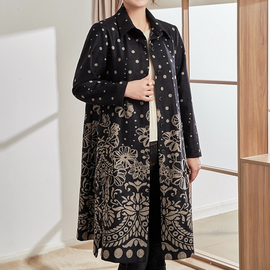 Plus Size Midi Black Floral Jacket For Women