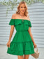 Women's Ruffled Shoulder Solid Dress