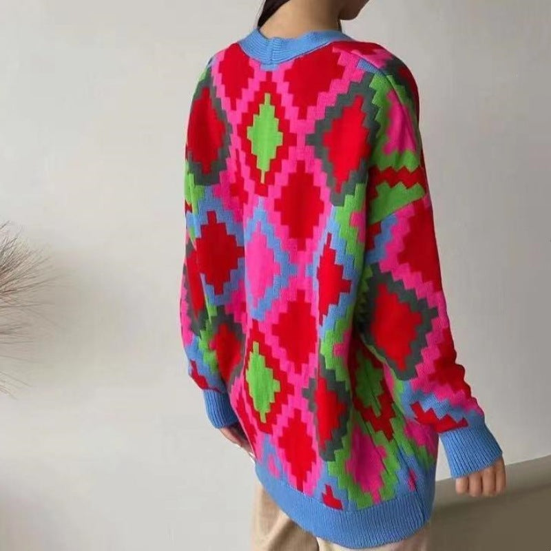 Women's Loose Plaid Knitted Sweater