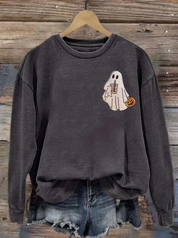 Women's Iced Coffee Ghoul Halloween Print Casual Sweatshirt