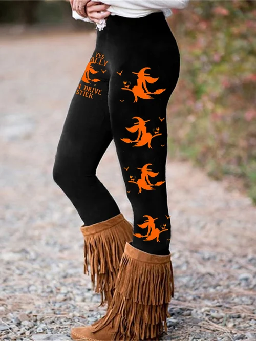 Women's Halloween Why Yes Actually I Can Drive A Stick Print Yoga Leggings