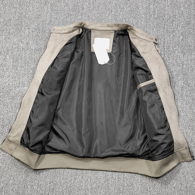 Men's Stand Collar Leather Fleece Fall Pocket Jacket
