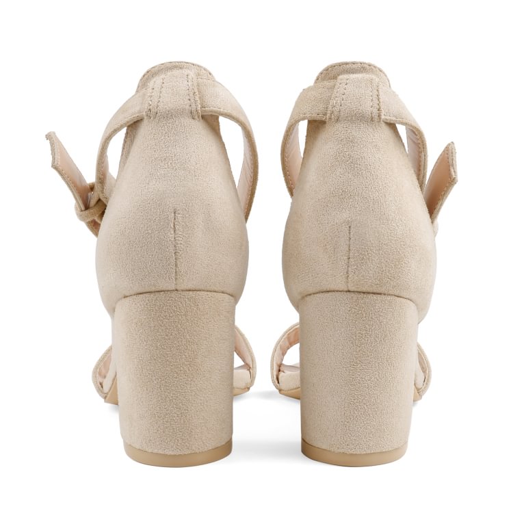 65mm Women's Open Toe High Heel Ankle Strap Suede Chunky Heels Sandals