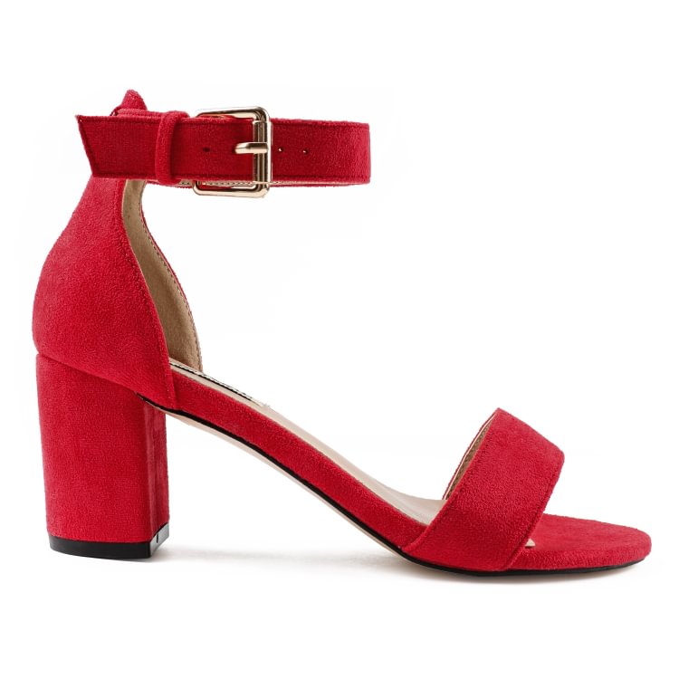 65mm Women's Open Toe High Heel Ankle Strap Suede Chunky Heels Sandals