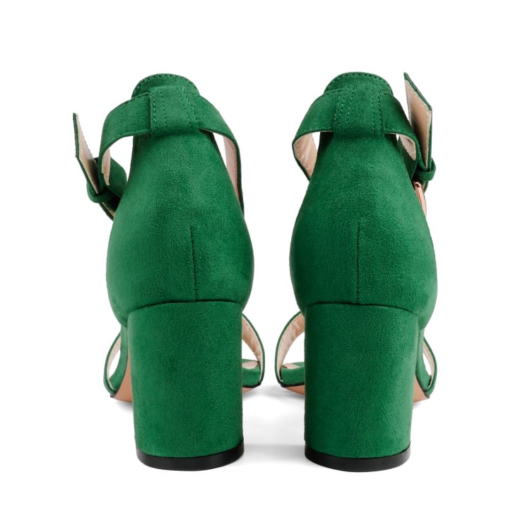 65mm Women's Open Toe High Heel Ankle Strap Suede Chunky Heels Sandals