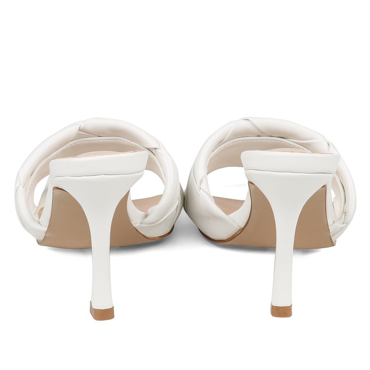 90mm Women's Square Open Toe Sandals Stiletto Heeled Woven Mule Sandals Quilted Backless Classic Daily Slippers