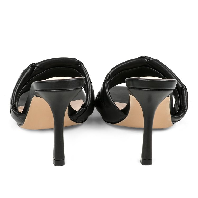 90mm Women's Square Open Toe Sandals Stiletto Heeled Woven Mule Sandals Quilted Backless Classic Daily Slippers